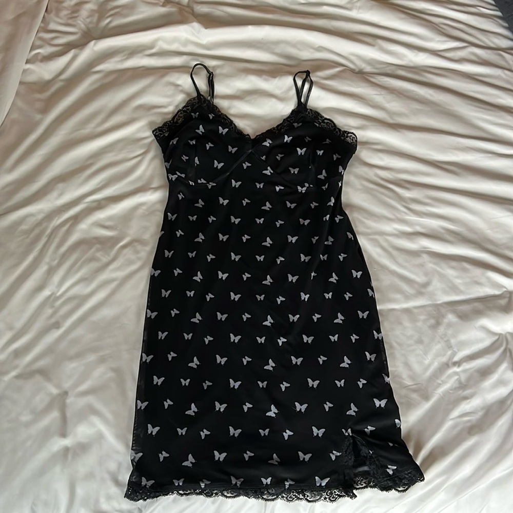 Wild Fable - Black slip-style mini dress, butterfly print - Medium